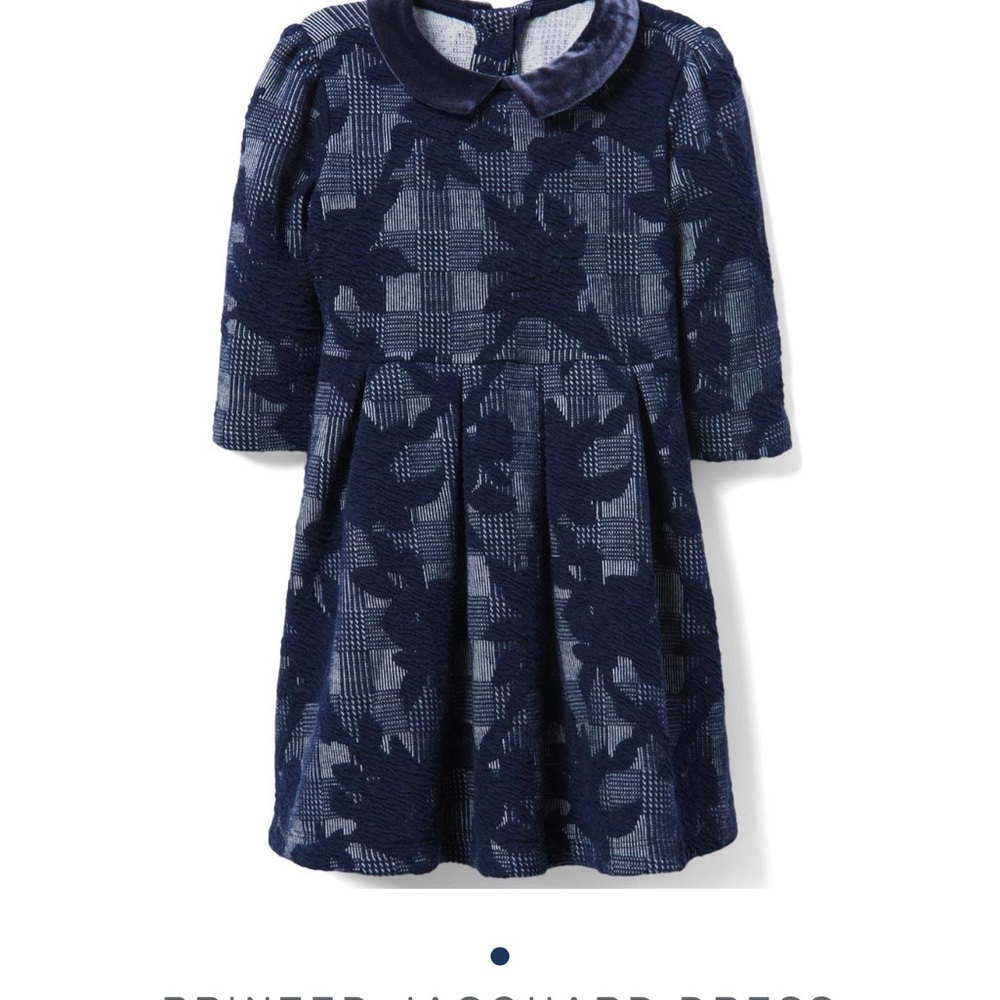 Janie and Jack Blue Jacquard Printed Dress, Velvet Collar 18-24 Months